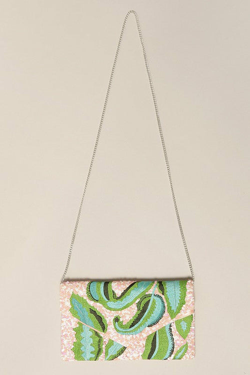 Seed Beaded Leaf Design Cosmetic Bag