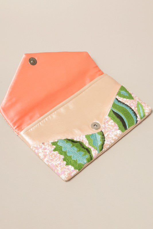 Seed Beaded Leaf Design Cosmetic Bag