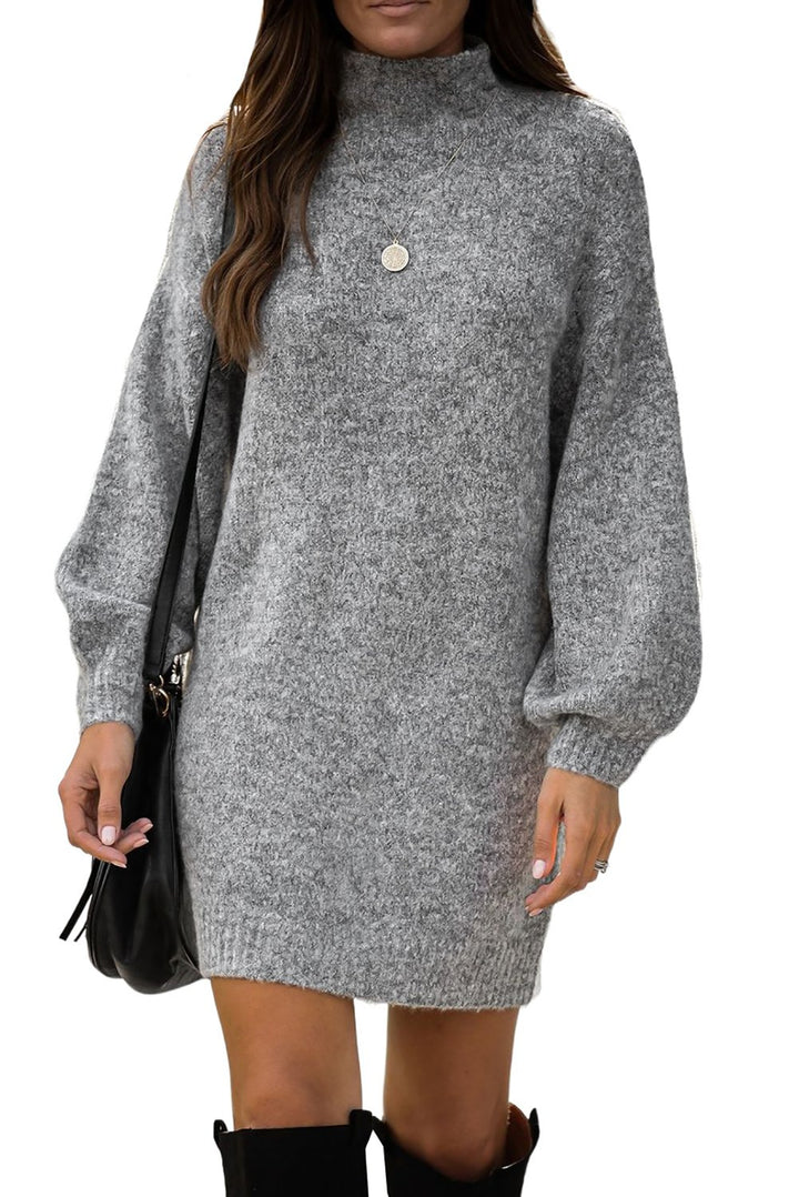 Mock Neck Lantern Sleeves Sweater Dress