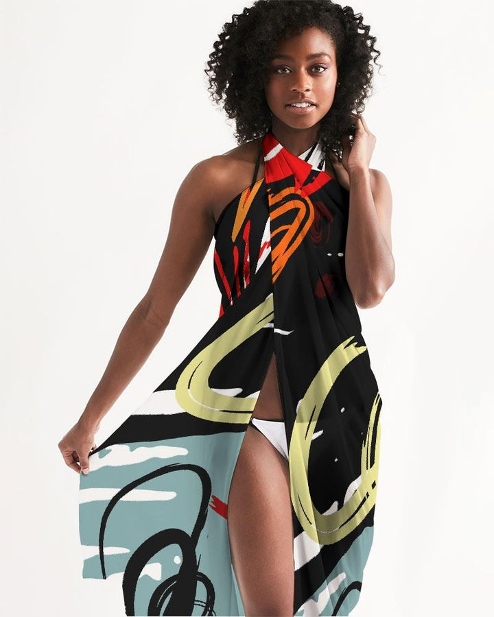 Sheer Circular Multicolor Red Swimsuit Cover Up
