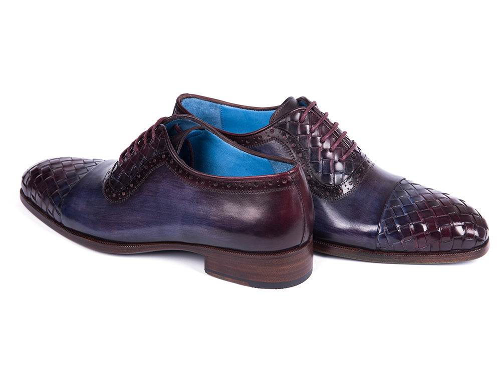 Paul Parkman Woven Leather Captoe Oxfords Navy & Purple