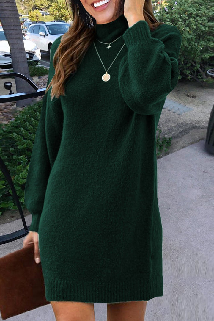 Mock Neck Lantern Sleeves Sweater Dress