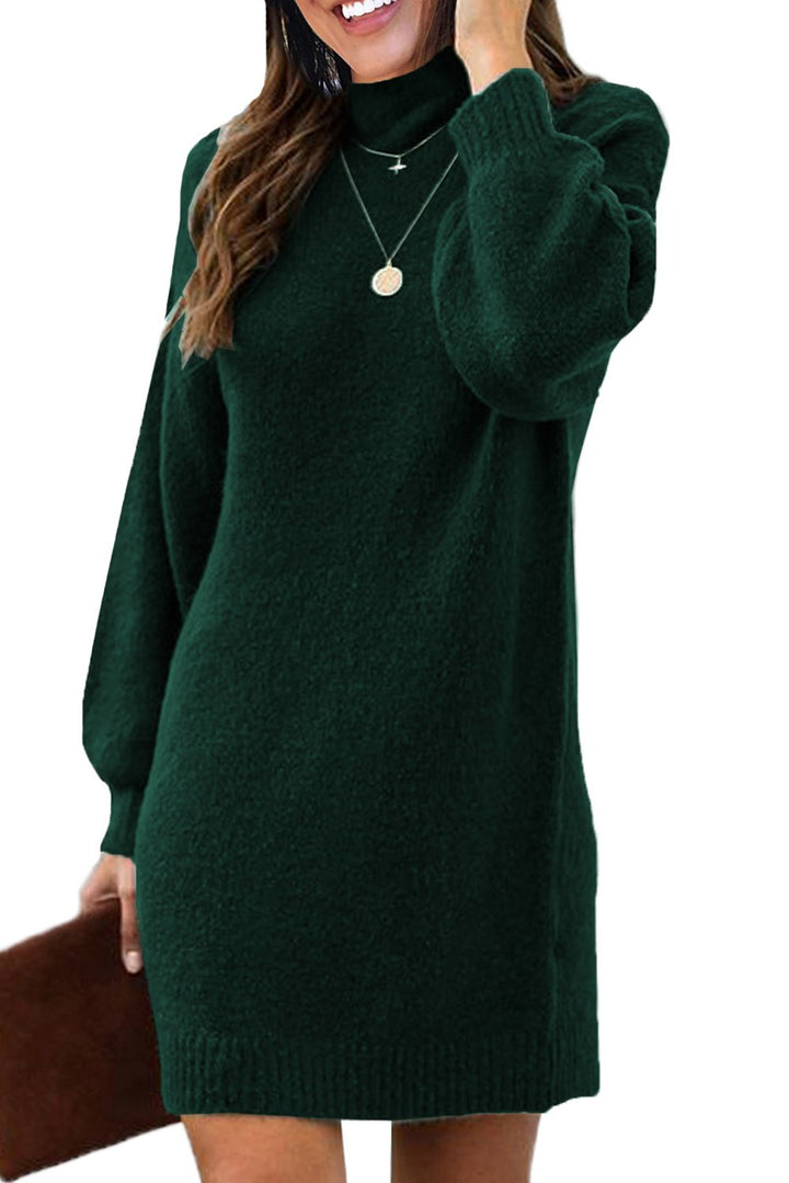 Mock Neck Lantern Sleeves Sweater Dress
