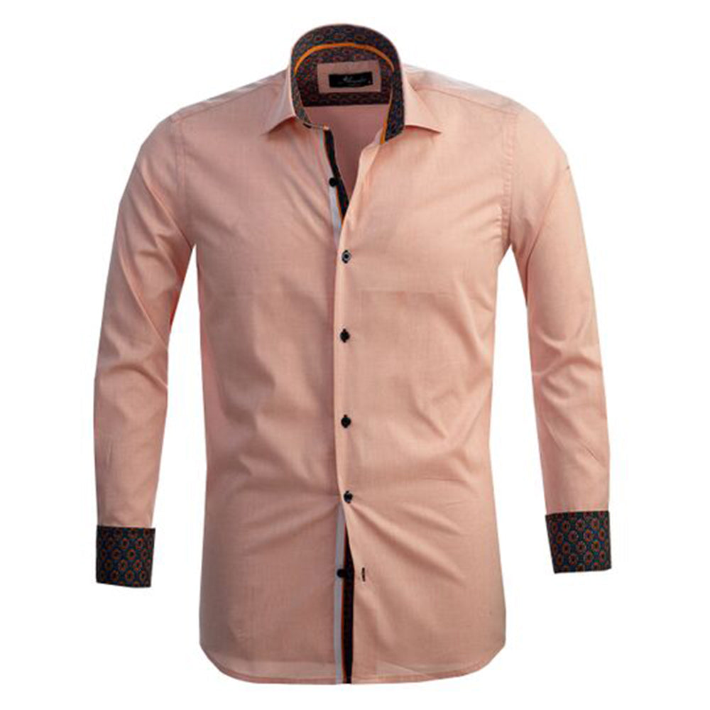 Light Orange Mens Slim Fit Designer Dress Shirt - tailored Cotton