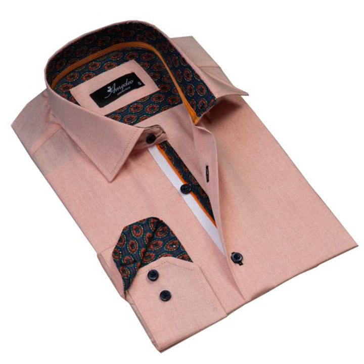 Light Orange Mens Slim Fit Designer Dress Shirt - tailored Cotton