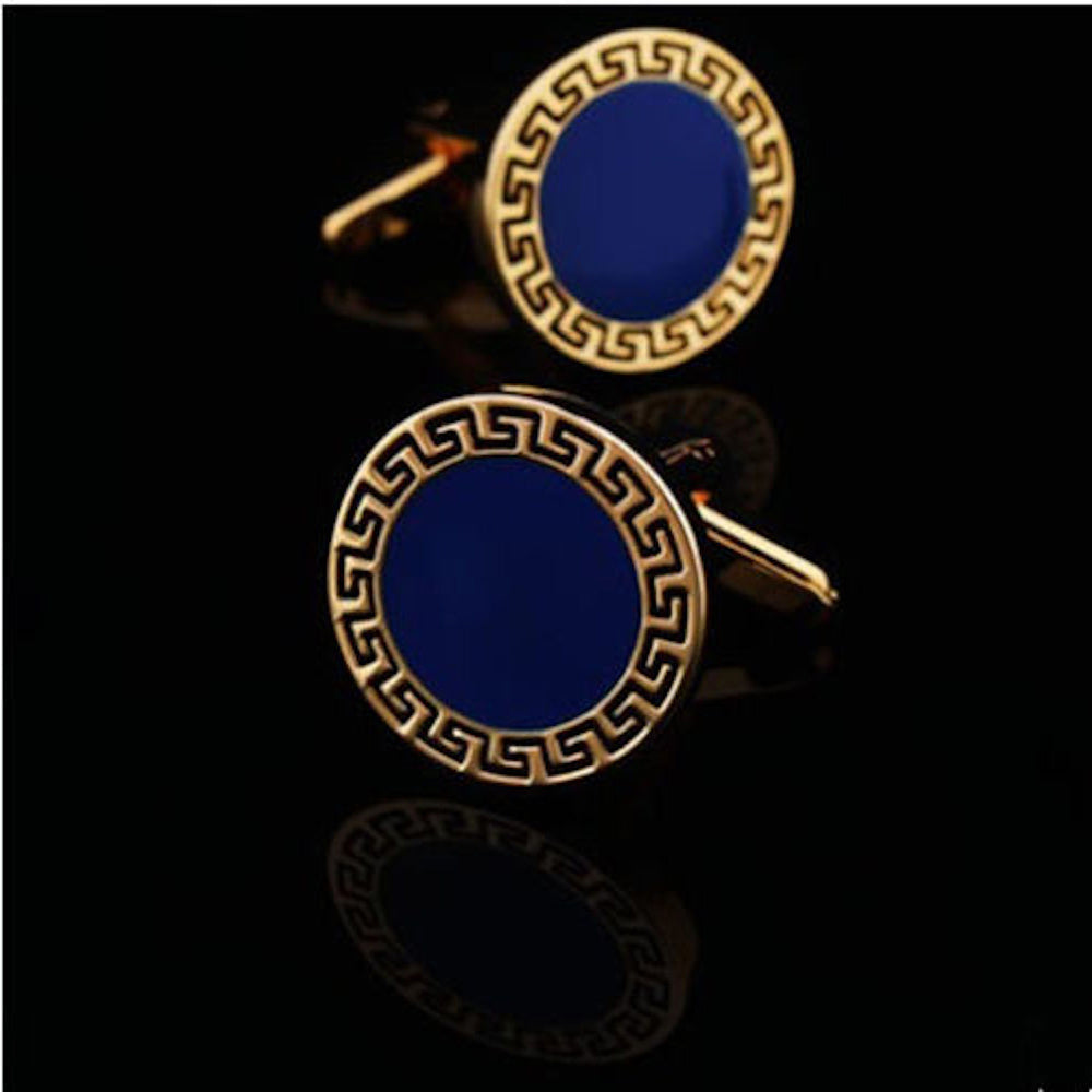 Gold & Blue Mens Stainless Steel Circles Cufflinks for Shirt with Box