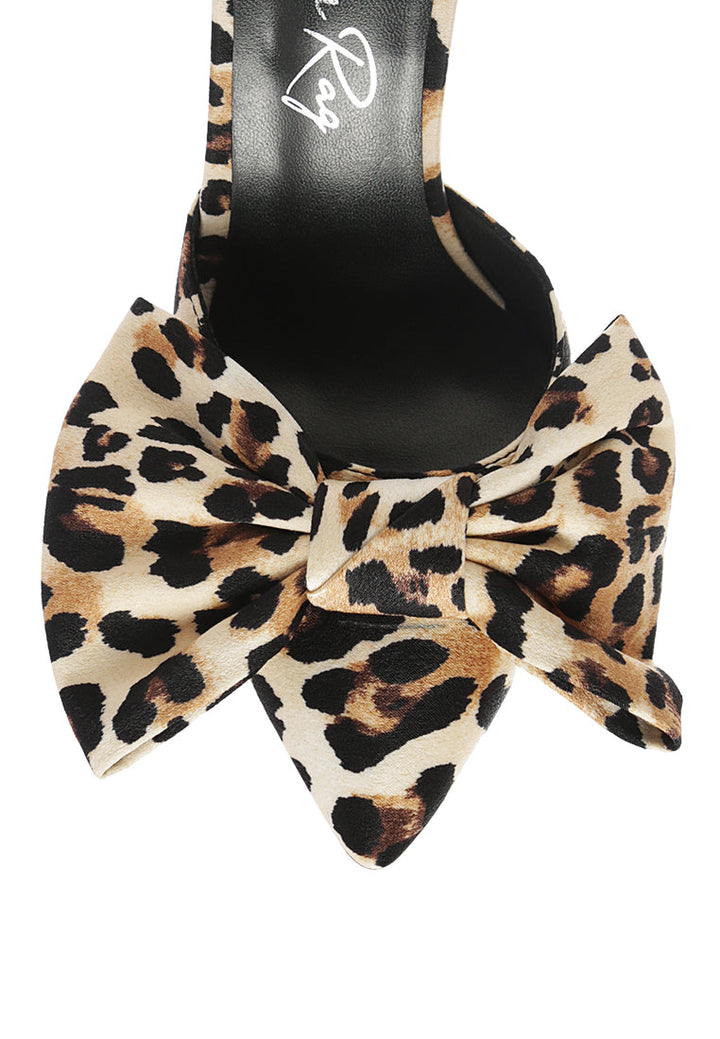 joelle high heel bow tie leopard print mules