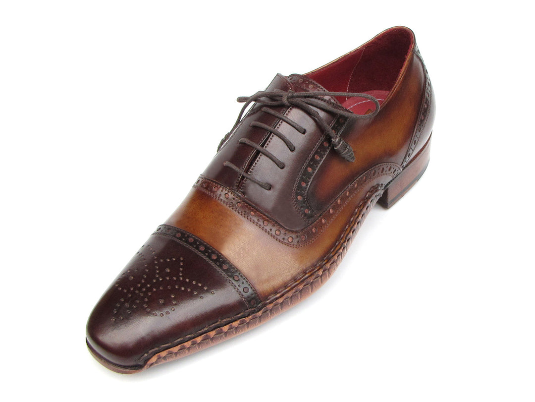 Paul Parkman Men's Captoe Oxfords Brown Hand Painted Shoes