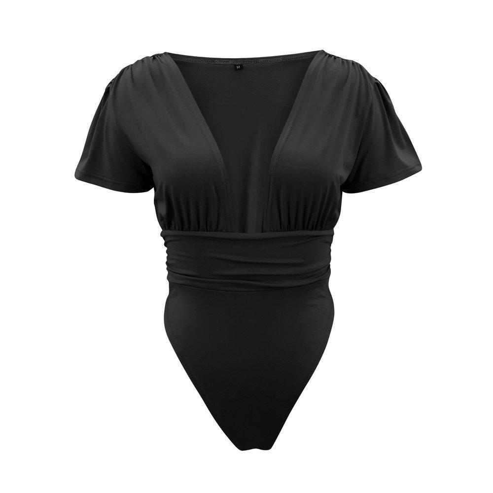 Women Short Sleeve Ruched Bodysuit