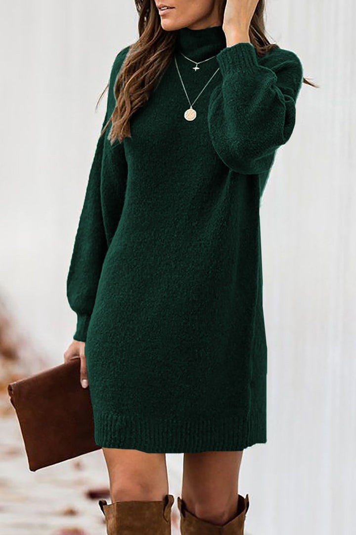 Mock Neck Lantern Sleeves Sweater Dress