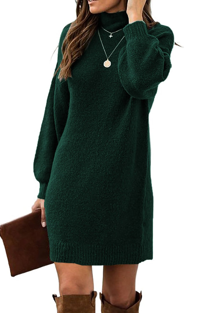 Mock Neck Lantern Sleeves Sweater Dress