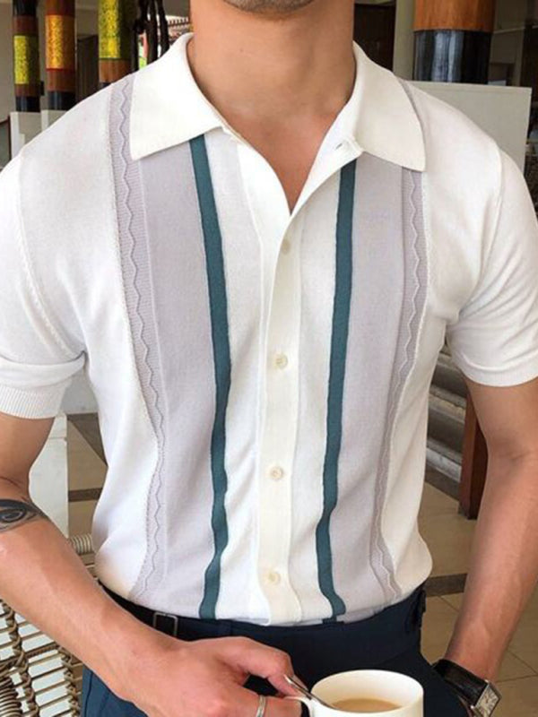 Men's Stripe Button Front Polo