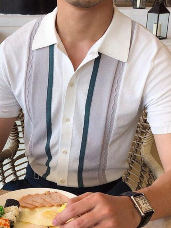 Men's Stripe Button Front Polo