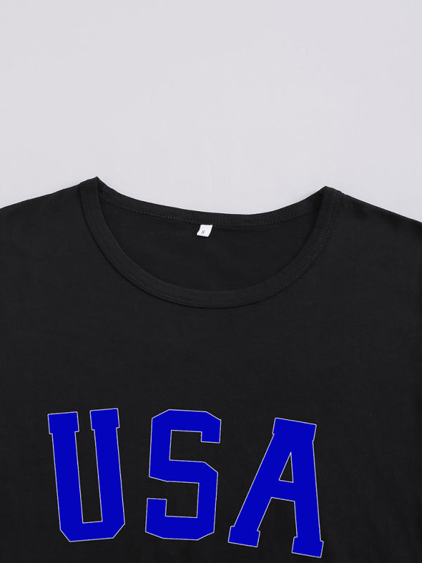 Women's American Flag Cotton Graphic Short Sleeve Tee