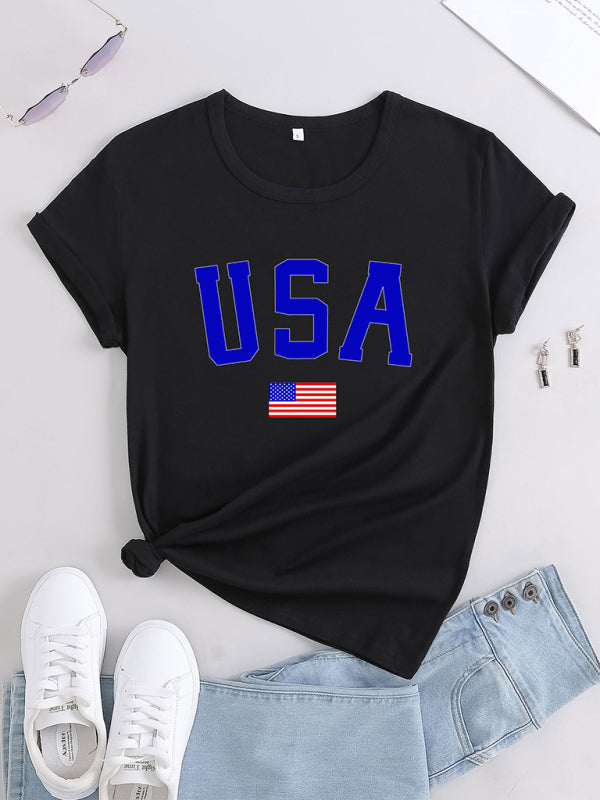 Women's American Flag Cotton Graphic Short Sleeve Tee