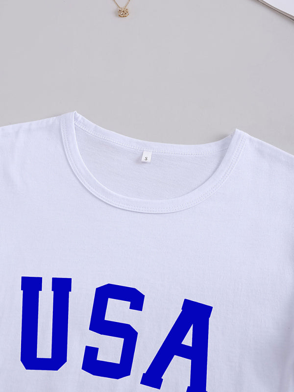 Women's American Flag Cotton Graphic Short Sleeve Tee