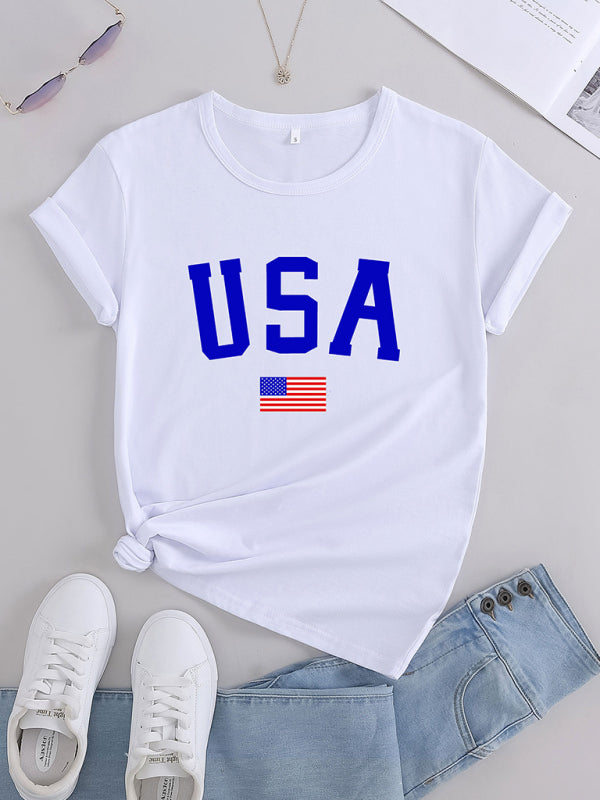 Women's American Flag Cotton Graphic Short Sleeve Tee